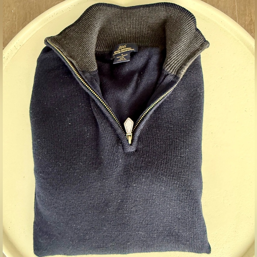 Brooks Brothers Men's Merino Wool Navy Quarter-Zip Sweater
